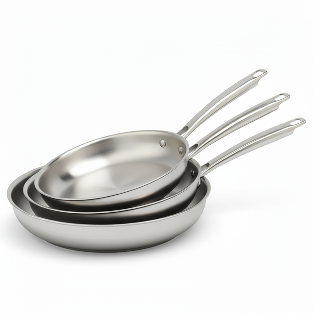 Heißer Verkauf Großhandel 3-lagige dreilagige Edelstahlpfanne 20/24/26/28 cm 8 Zoll/10 Zoll/12 Zoll unbeschichtete Kochgeschirr-Bratpfanne