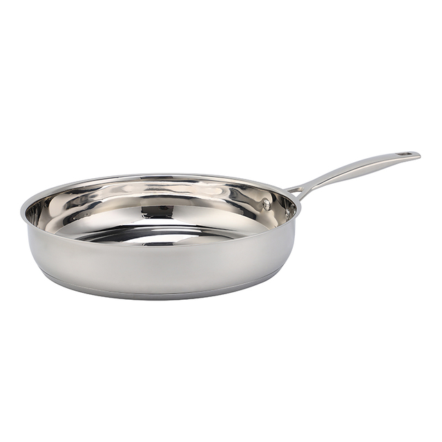 Heißer Verkauf Großhandel dreilagige Basis Edelstahlpfanne 20/24/26/28 cm 8 Zoll/10 Zoll/12 Zoll nicht beschichtete Kochgeschirr-Bratpfanne