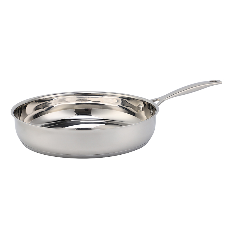Heißer Verkauf Großhandel dreilagige Basis Edelstahlpfanne 20/24/26/28 cm 8 Zoll/10 Zoll/12 Zoll nicht beschichtete Kochgeschirr-Bratpfanne