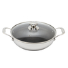 Dreilagige Hybrid-Pfanne und Wok mit doppelten Ohren, PFAS, PFOA-frei, Waben-Edelstahl-Antihaft-Wok-Pfanne, Kochgeschirr mit Glasdeckel