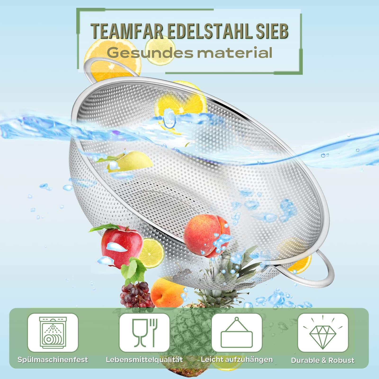 Neue Edelstahl-Küchensiebe mit Griff, Küchen-Lebensmittelsiebkorb zum Waschen von Gemüse, Obst und Gemüse