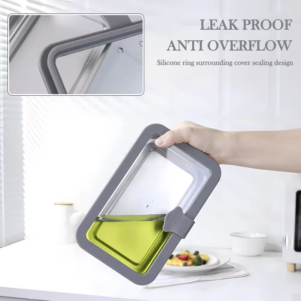 Design 304 Edelstahl Frischhalte-Lunchbox Glasabdeckung Auslaufsichere Heizung Lebensmittelqualität Mikrowellenversiegelte Box