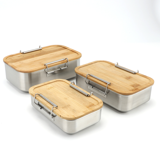 Neuer Bambusdeckel, Edelstahl-Lebensmittelbehälter, Lebensmittelverpackungsbehälter, auslaufsichere Metall-Bento-Lunchbox, Edelstahl-Lebensmittelträger