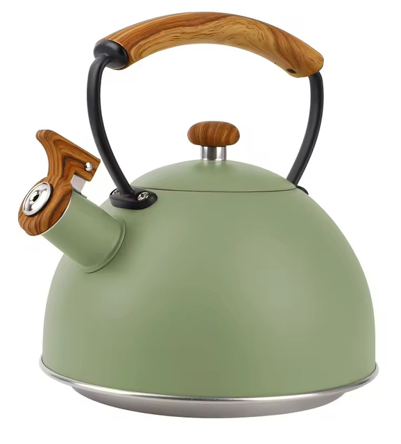 Fabrikgroßhandel 3L Pfeifender Teekessel Topf Holzmuster Cool-Touch-Griff Edelstahl-Heißwasser-Teekanne für ALLE Herdplatten