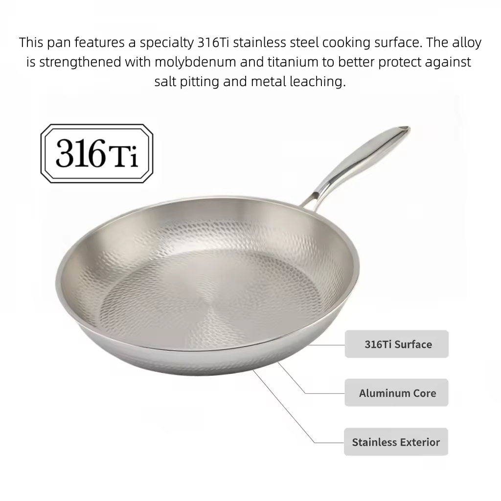 Heißer Verkauf Großhandel 20/24/26/28 cm 8 zoll/10 zoll/12 zoll Nicht-Beschichtung 5 Schicht dreilagigen Titan Edelstahl Bratpfanne Kochgeschirr