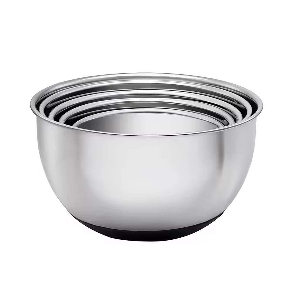 Großhandel, hochwertige Salatschüssel aus Edelstahl mit Reibenaufsätzen, rutschfeste Basis zum Mischen, Backen