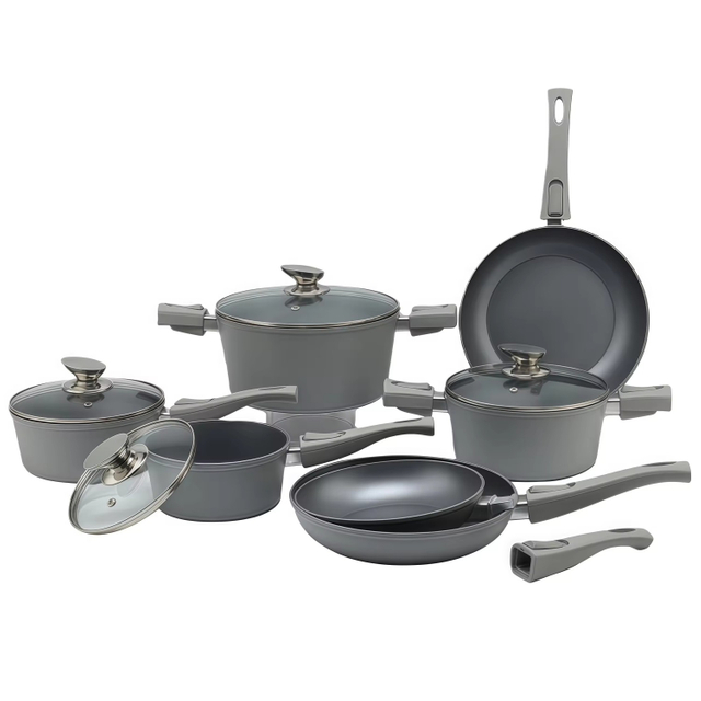 11-teiliges, anpassbares, antihaftbeschichtetes Pfannen- und Töpfe-Set mit abnehmbarem Griff, Induktions-Kochgeschirr-Set aus Aluminiumguss und Keramik, Töpfe- und Pfannen-Set