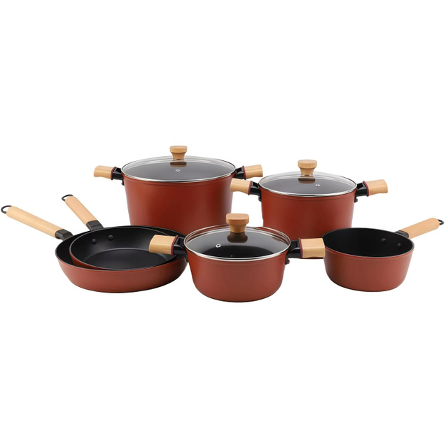 9-teiliges, anpassbares Keramik-Antihaft-Pfannen- und Töpfe-Set, Induktions-Kochgeschirr-Set aus Aluminiumguss, Töpfe und Pfannen-Set mit Holzgriff