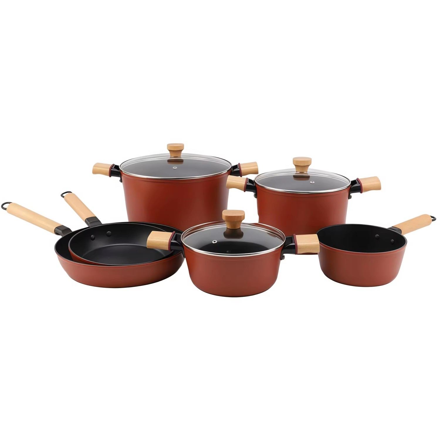 9-teiliges, anpassbares Keramik-Antihaft-Pfannen- und Töpfe-Set, Induktions-Kochgeschirr-Set aus Aluminiumguss, Töpfe und Pfannen-Set mit Holzgriff
