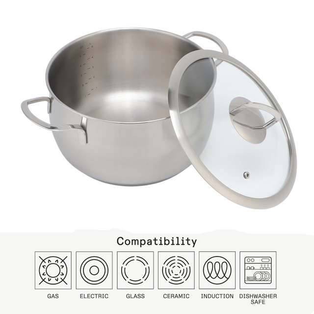Werkseitig geliefertes Kochgeschirr-Set mit Töpfen und Pfannen aus Edelstahl mit Griff und Deckel, Auflaufform mit schlagfestem Boden
