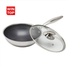 Dreilagige Hybrid-Pfanne und Wok mit doppelten Ohren, PFAS, PFOA-frei, Waben-Edelstahl-Antihaft-Wok-Pfanne, Kochgeschirr mit Glasdeckel