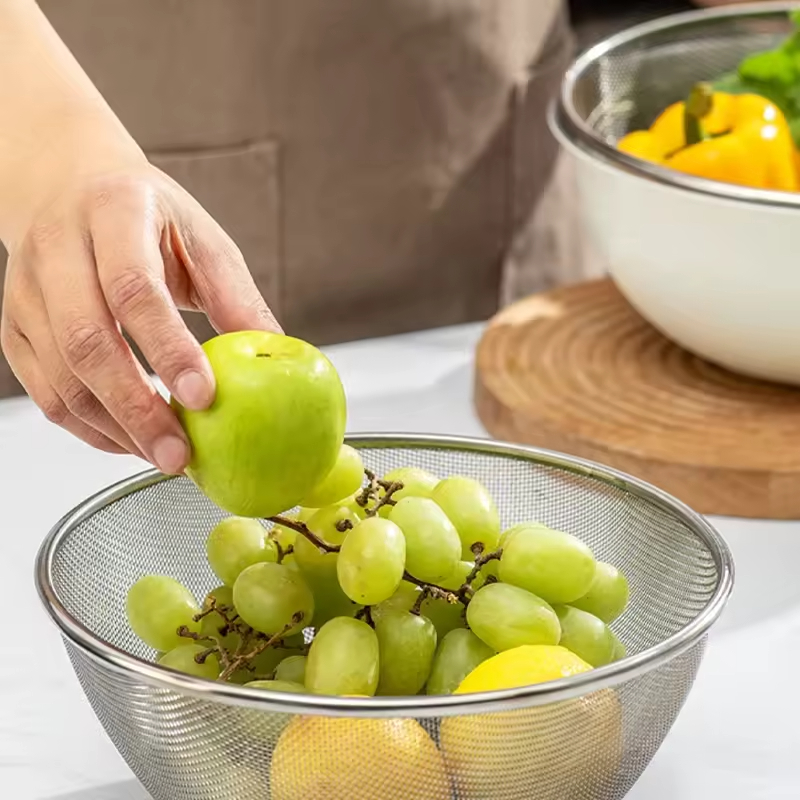 2-in-1-Küchenspüle, Abflusskorb, stapelbar, Ss304, zum Waschen von Obst und Gemüse, Becken mit Salatschüssel-Sets aus Edelstahl