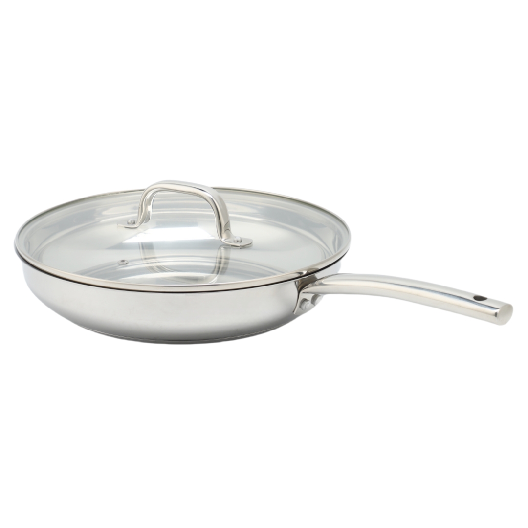 10-teiliges klassisches Kochgeschirr-Großhandels-Edelstahl-430-Auflauf-Kochtopf-Bratpfannen-Küchengeschirr-Set mit Glasdeckel