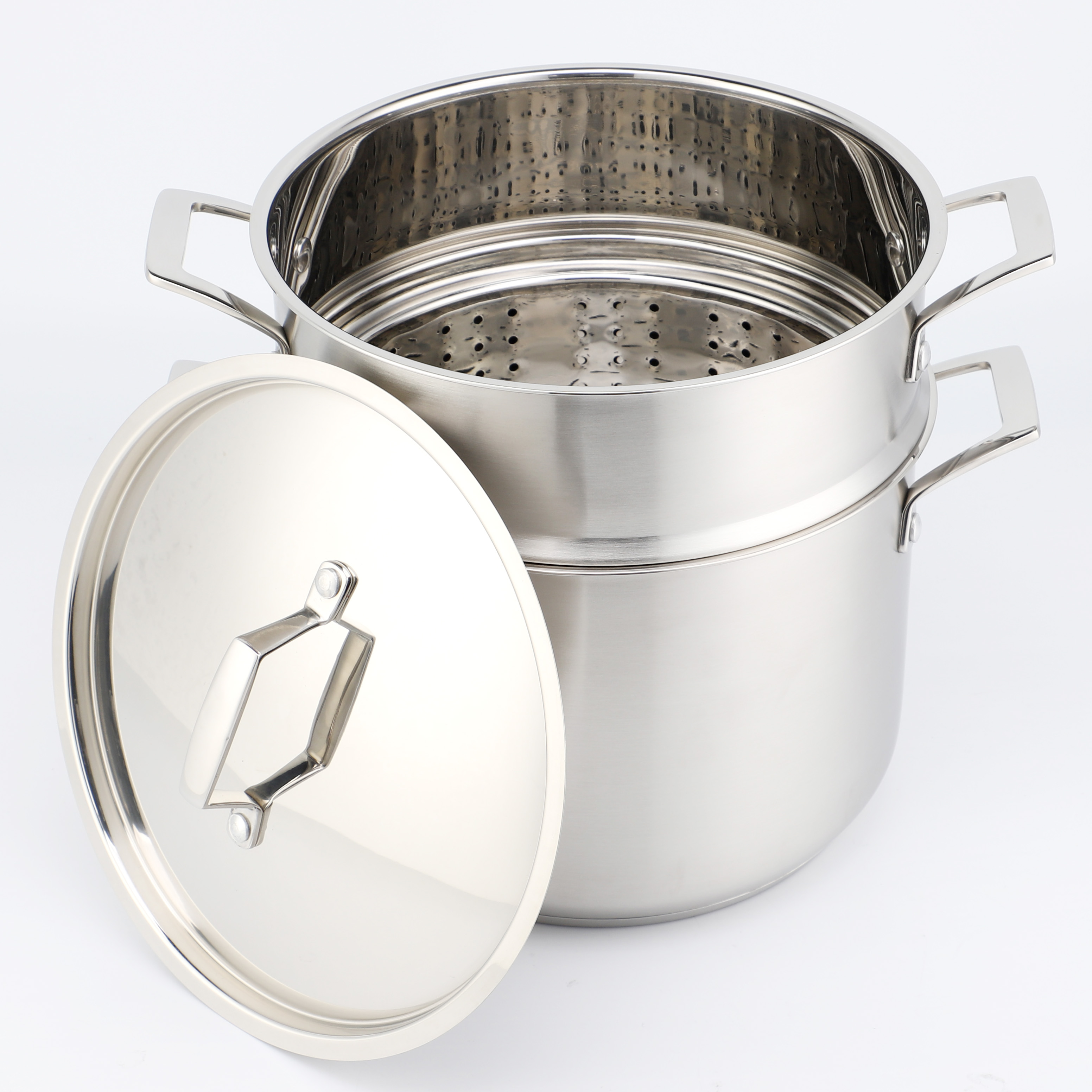 Factory Supply Kitchenware 8-Liter-Nudelkocher aus Edelstahl, 24-cm-Nudelkocher, Dampfgarer mit mehreren Töpfen