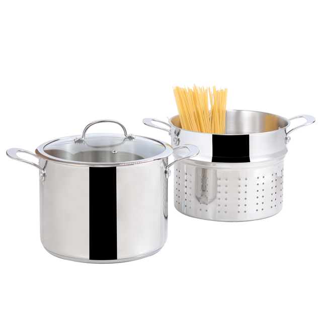 Factory Supply Kitchenware 8-Liter-Nudelkocher aus Edelstahl, 24-cm-Nudelkocher, Dampfgarer mit mehreren Töpfen