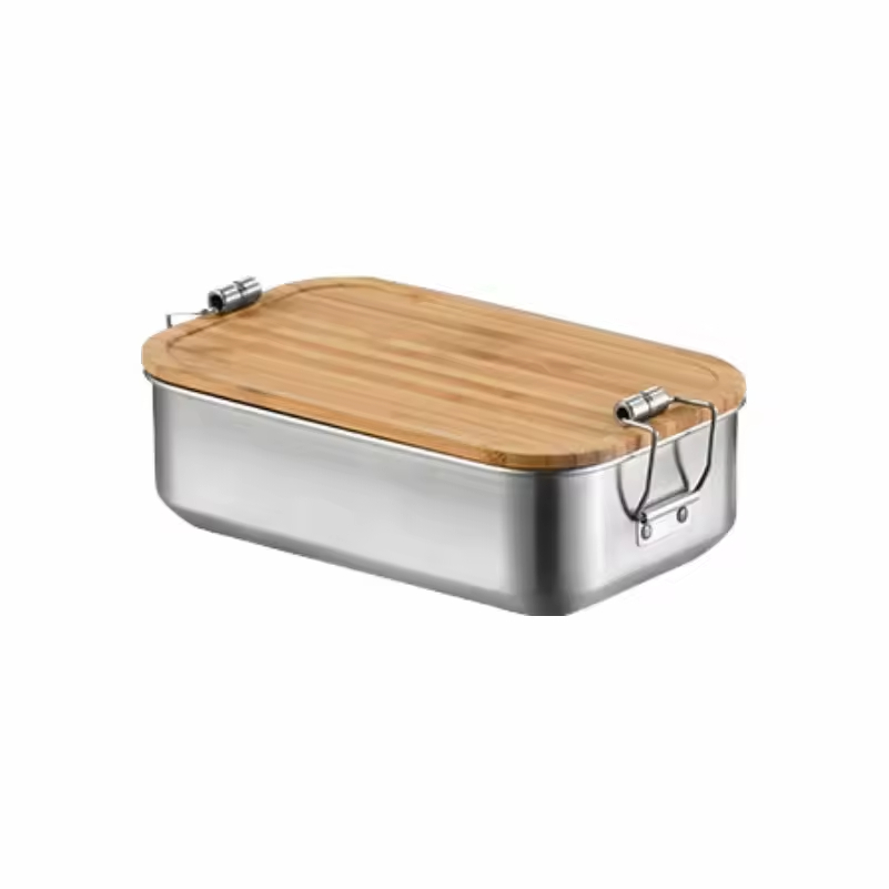 Neues Design 304 Edelstahl Frischhalte-Lunchbox Bambusdeckel Auslaufsichere Heizung Lebensmittelqualität Mikrowellenversiegelte Box