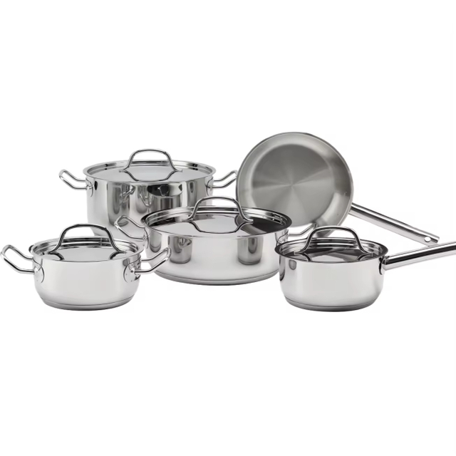 Großhandel mit kundenspezifischen Edelstahl-Kochtöpfen, induktionssicheren Töpfen und Pfannen, ungiftigem Küchenkochgeschirr-Set mit Edelstahldeckel