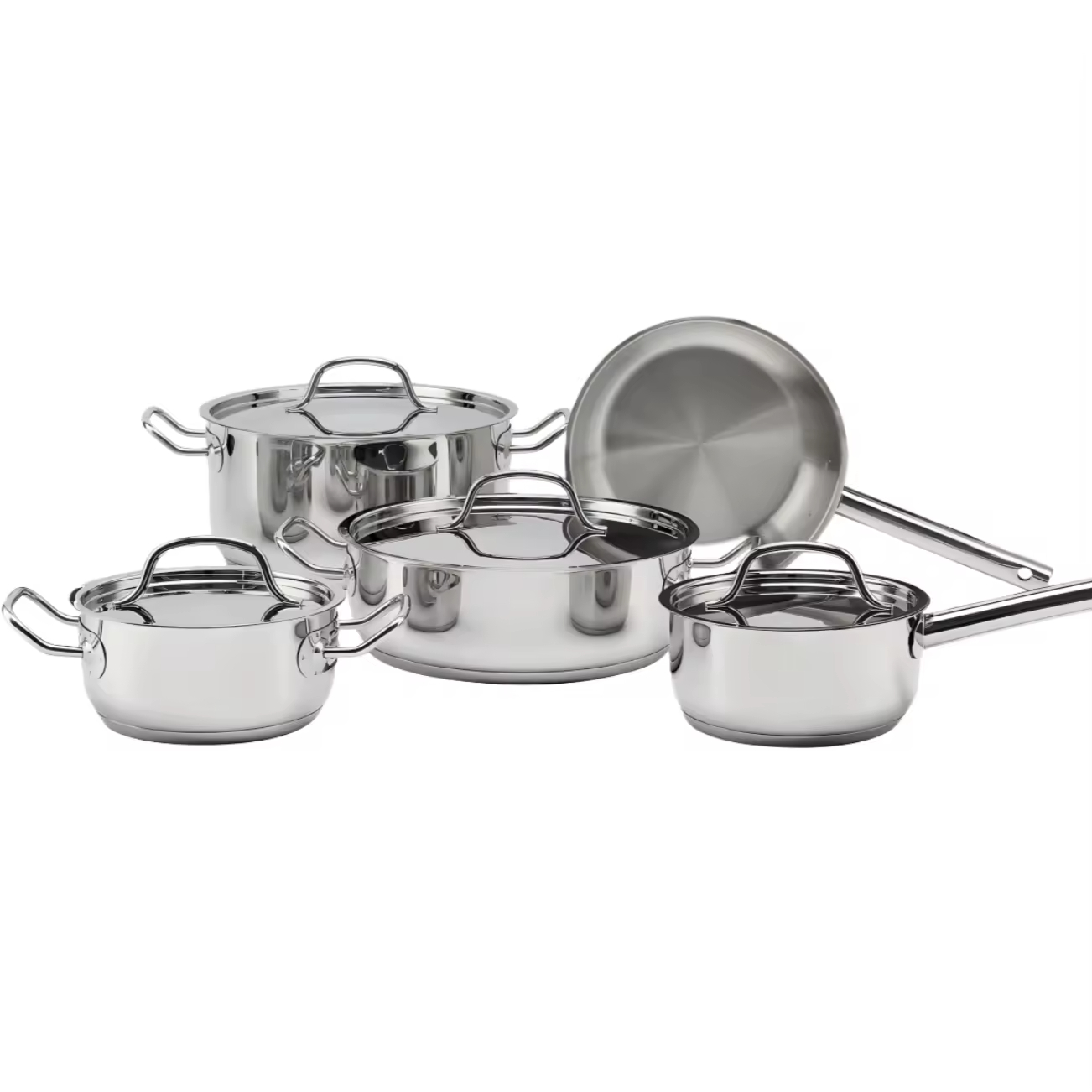 Großhandel mit kundenspezifischen Edelstahl-Kochtöpfen, induktionssicheren Töpfen und Pfannen, ungiftigem Küchenkochgeschirr-Set mit Edelstahldeckel