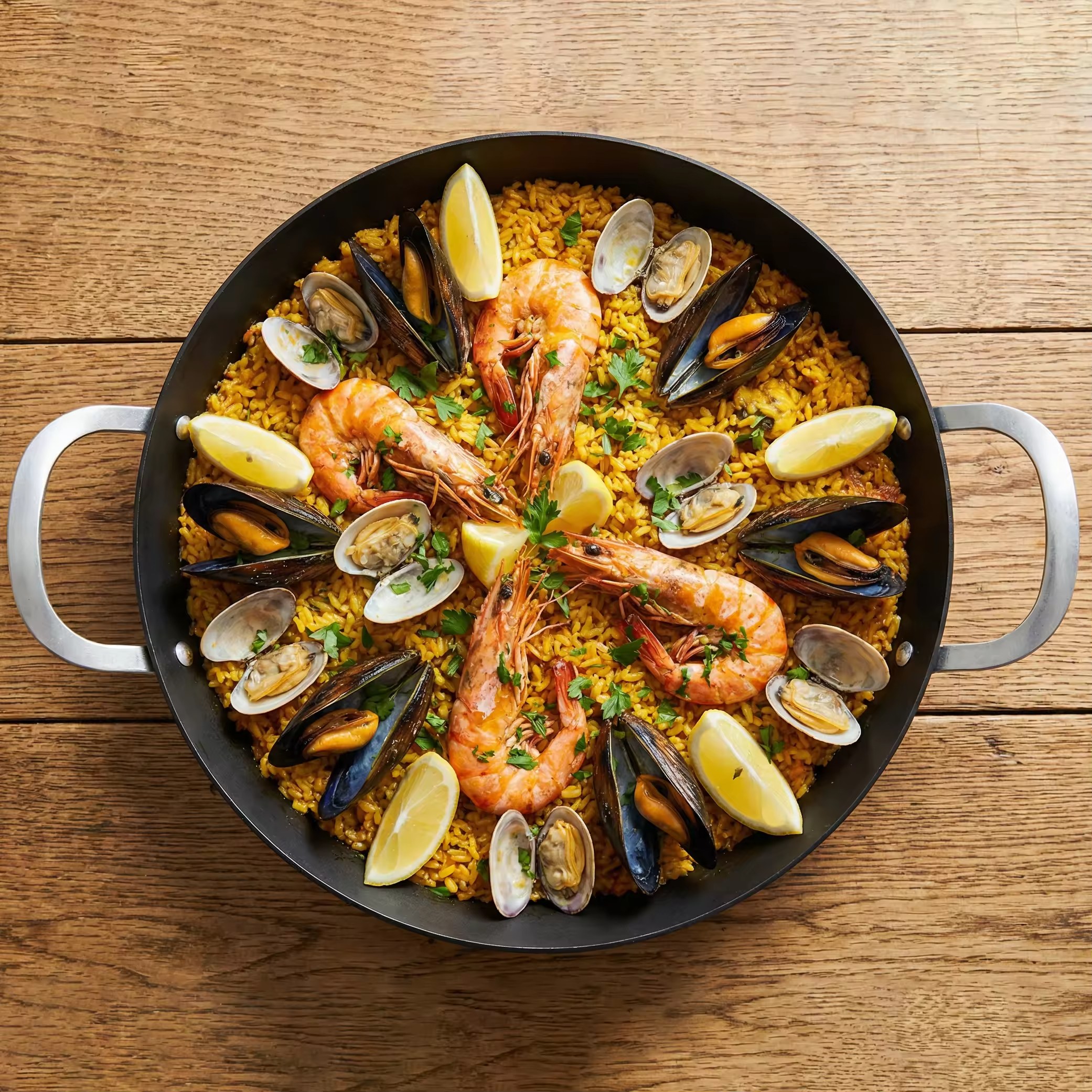 Paella-Pfanne, 14 Zoll/35 cm, im exklusiven Design der Fabrik, aus abgelagertem Karbonstahl, natürlich antihaftbeschichtete Pfannen, Bratpfannen, Induktionskompatibel