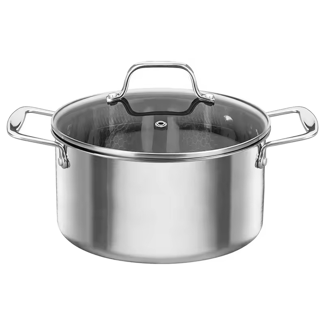 8-teiliges Edelstahl-Antihaft-Brühtöpfe-Set mit Hex-Hybrid-Wabenboden, Kochtopf, Suppentopf, Bratpfanne und Wok-Set mit Glasdeckel