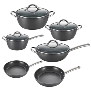 10-teiliges Kochtopf-Set aus recyceltem, schwerem Aluminium mit Antihaftbeschichtung und Grillpfanne, leicht zu reinigen, für die Küche zu Hause