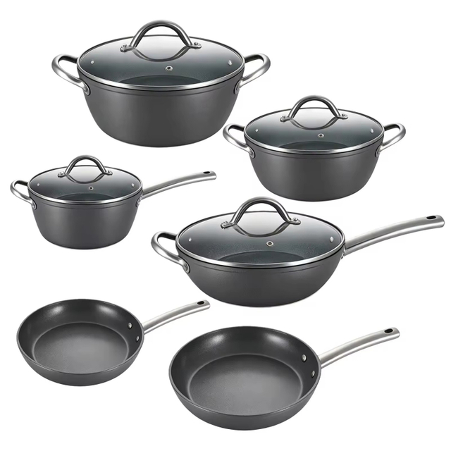 10-teiliges Kochtopf-Set aus recyceltem, schwerem Aluminium mit Antihaftbeschichtung und Grillpfanne, leicht zu reinigen, für die Küche zu Hause