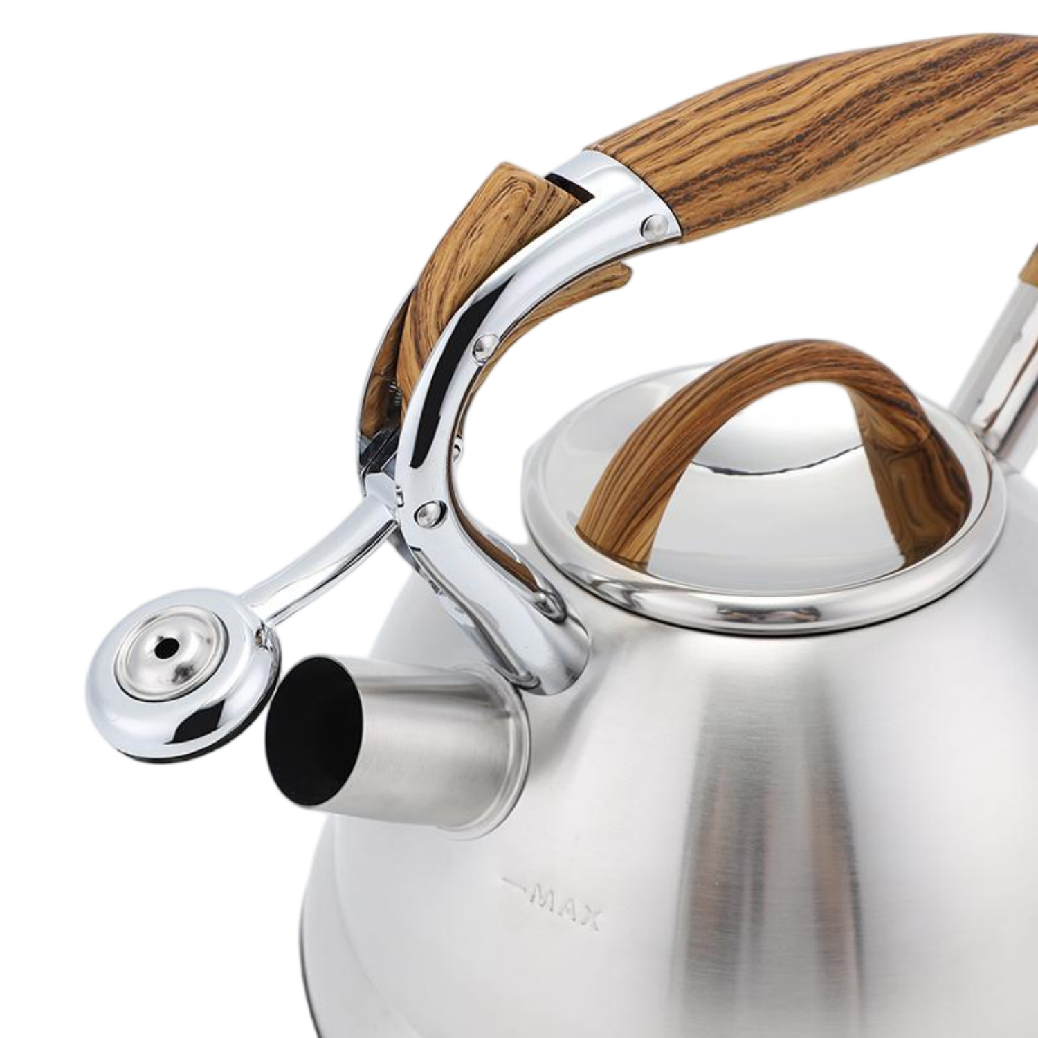 Fabrikgroßhandel 3L Pfeifender Teekessel Teekanne Kundenspezifische Farbe Edelstahl Heißwasser für ALLE Herdplatten mit Holzgriff
