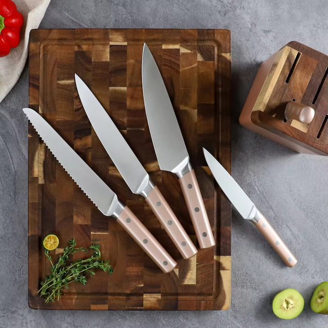 Küchenmesser-Set, 6-teilig, aus Edelstahl mit Hohlgriff und Akazienholzblock, direkt aus der Fabrik, Küchenutensilien