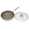 Dreilagige Hybrid-Pfanne und Wok mit Doppelohren, PFAS, PFOA-frei, Titanbeschichtung, Edelstahl, Antihaft-Wok-Pfanne, Kochgeschirr mit Glasdeckel