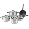 Großhandel 10-teiliges dreilagiges Edelstahl-Küchen-Kochpfannen-Topf-Set, dreifach antihaftbeschichtetes Kochgeschirr-Set mit individuellem schwarzem Griff