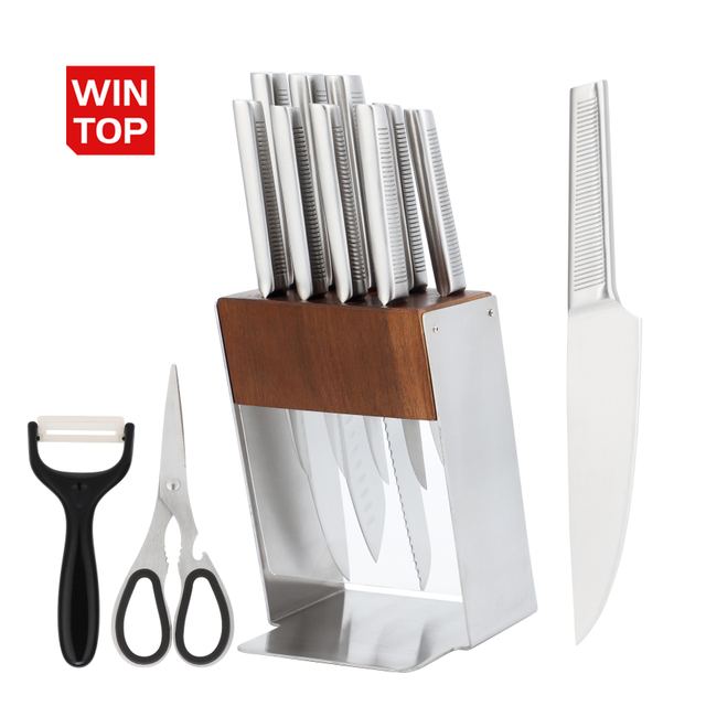 Hochwertiges traditionelles Küchenschneider-Set aus Metall, klassisches Messerset aus Edelstahl mit Holzblock