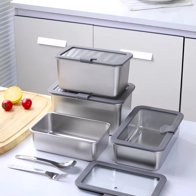 Design 304 Edelstahl Frischhalte-Lunchbox Glasabdeckung Auslaufsichere Heizung Lebensmittelqualität Mikrowellenversiegelte Box