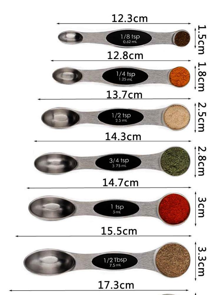 Maßgeschneidertes, heiß verkauftes magnetisches Messlöffel-Set/Doppelend-Design für Trockene und Flüssigkeiten/Küchenzubehör-Gadget-Metall-Set mit 8 Stück