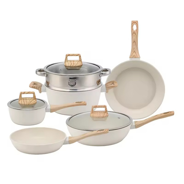 9-teiliges, anpassbares Keramik-Antihaft-Pfannen- und Töpfe-Set, Induktions-Kochgeschirr-Set aus Aluminiumguss, Keramik-Kochgeschirr-Set, Töpfe und Pfannen-Set