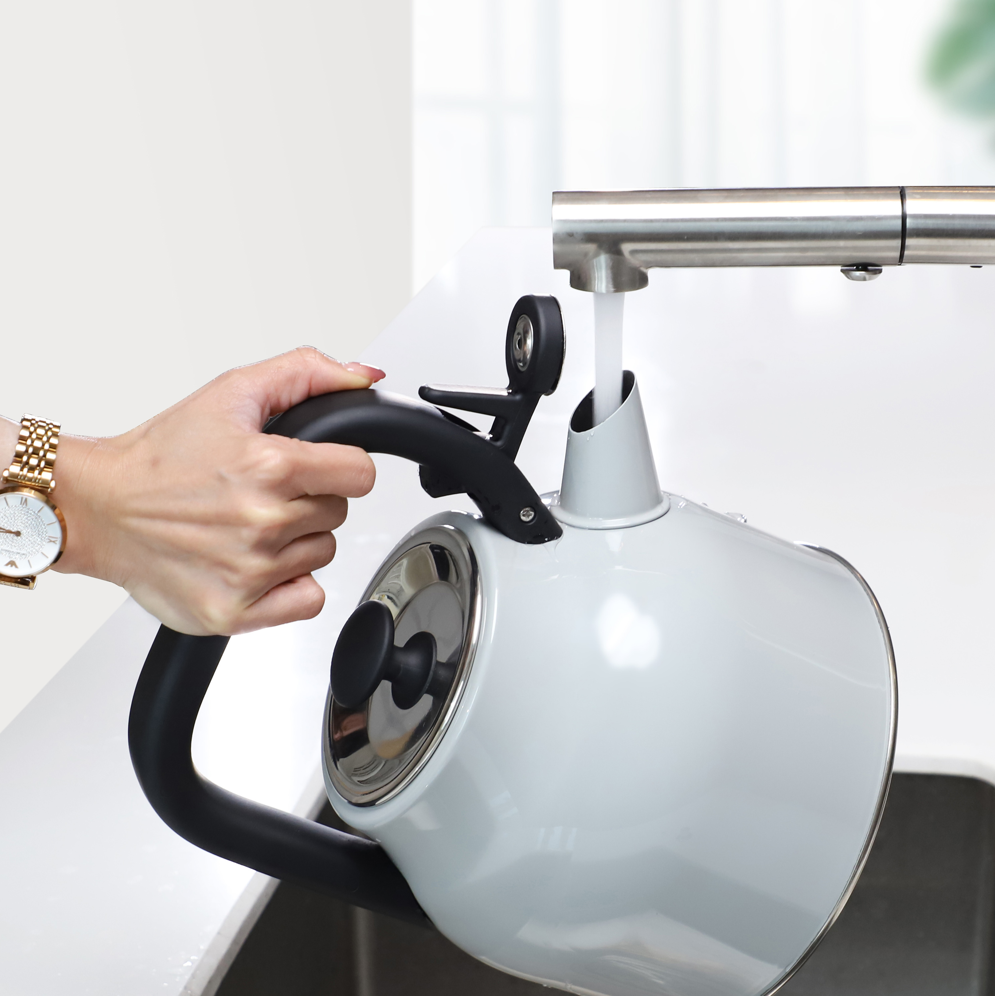 Moderner 3-Liter-Wasserkocher aus Edelstahl, neues Design, pfeifende Teekanne für Induktionsherd, Heimküche, Teekanne
