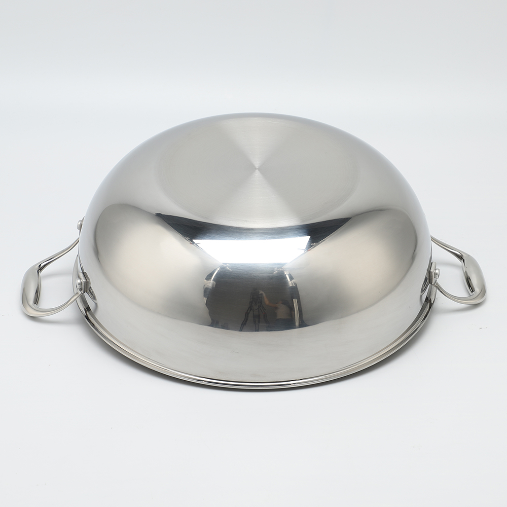 Dreilagige Hybrid-Pfanne und Wok mit Doppelohren, PFAS, PFOA-frei, Titanbeschichtung, Edelstahl, Antihaft-Wok-Pfanne, Kochgeschirr mit Glasdeckel
