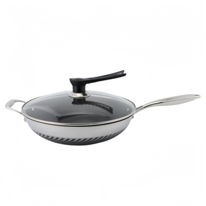 Hybrider TriPly-Edelstahl-Antihaft-Wok mit Griff, ohne Beschichtung, antihaftbeschichtetes Kochgeschirr, unterstützt ODM/OEM, ungiftig, ohne PFAS. PFAS