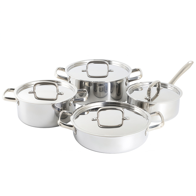 Bestseller German Kitchen Ware 8-teiliges Triply Edelstahl-Kochgeschirr-Set, Kochtöpfe und Pfannen-Sets aus Edelstahl
