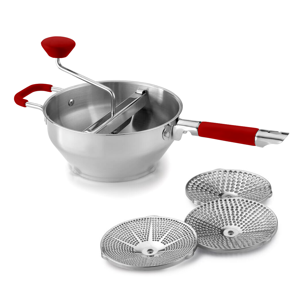 Rotierende Edelstahl-Lebensmittelmühlensiebe und Edelstahl-Rührschüssel-Sets, Kartoffelstampfer, Mühle, Gemüsemühle, Salatschüsseln