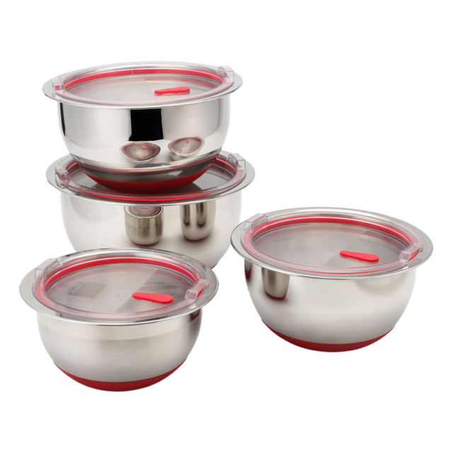 4-teiliges Edelstahl-Rührschüssel-Set mit Messskala, Salatschüssel-Set