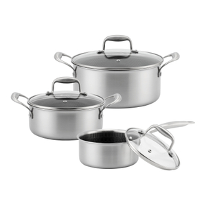 6-teiliges hochwertiges Großhandelsset aus dreilagigem 18/10-Edelstahl mit 3 Schichten, Töpfe und Pfannen, Dampfgarer-Set, Kochgeschirr-Set, Kochtopf, Bratpfanne