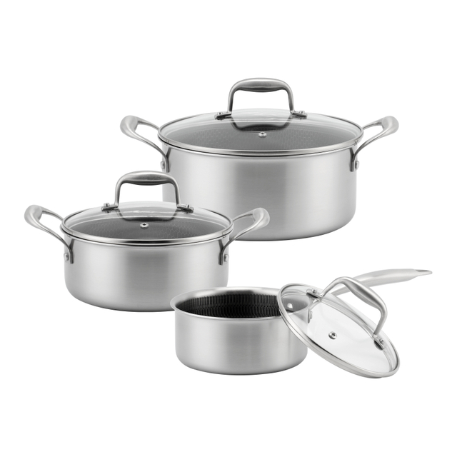 6-teiliges hochwertiges Großhandelsset aus dreilagigem 18/10-Edelstahl mit 3 Schichten, Töpfe und Pfannen, Dampfgarer-Set, Kochgeschirr-Set, Kochtopf, Bratpfanne