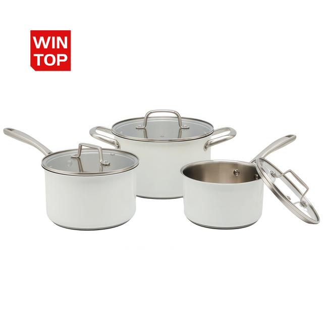 Großhandel mit kundenspezifischen Küchenutensilien, Kochtopf-Set mit schlagfestem Boden aus Edelstahl, Töpfe und Pfannen-Set mit Stahlgriff, 6-teiliges Kochgeschirr-Set