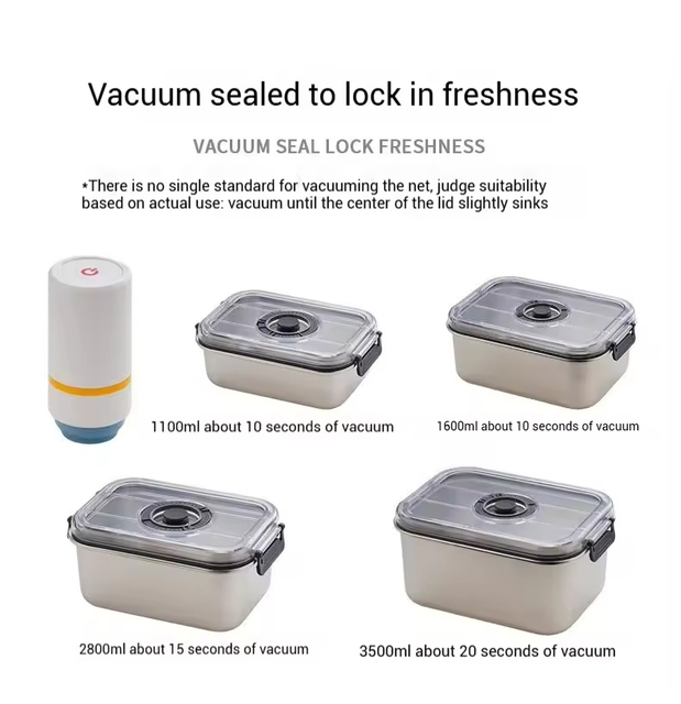 Neues Design 304 Edelstahl Frischhalte-Lunchbox Vakuumdichtungsdeckel Auslaufsichere Heizung in Lebensmittelqualität mit elektrischer Pumpe