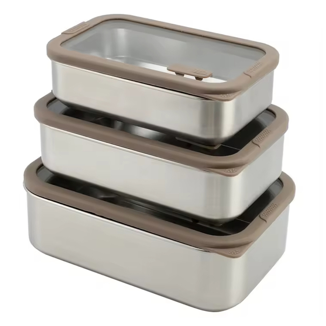 Beliebte Schul-Lunchbox, auslaufsicherer Lebensmittelbehälter aus Edelstahl für Jugendliche, mit Glasdeckel, Lebensmittelträger aus Edelstahl