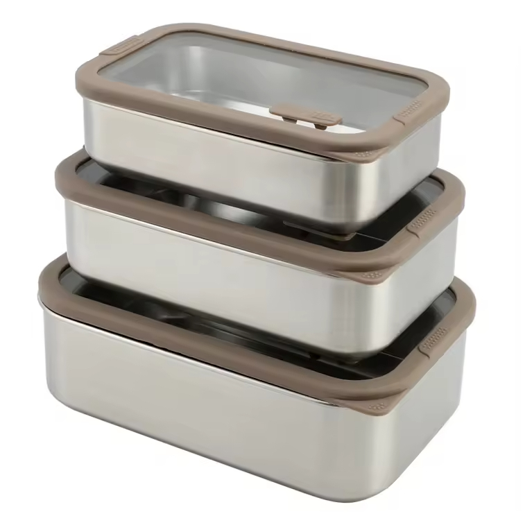 Beliebte Schul-Lunchbox, auslaufsicherer Lebensmittelbehälter aus Edelstahl für Jugendliche, mit Glasdeckel, Lebensmittelträger aus Edelstahl