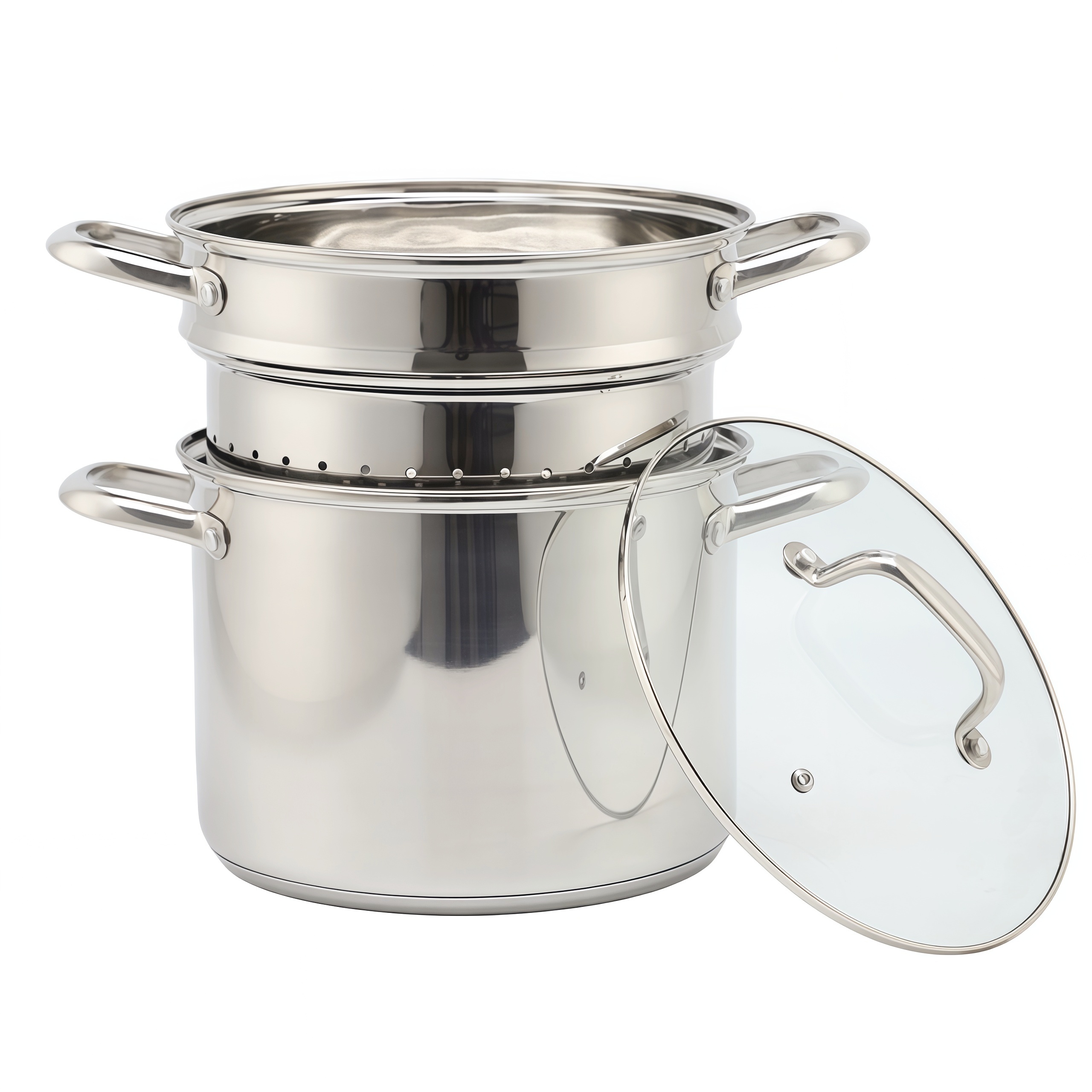 Factory Supply Kitchenware 8-Liter-Nudelkocher aus Edelstahl, 24-cm-Nudelkocher, Dampfgarer mit mehreren Töpfen