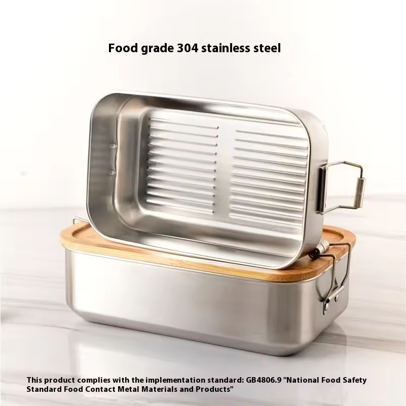 Neues Design 304 Edelstahl Frischhalte-Lunchbox Bambusdeckel Auslaufsichere Heizung Lebensmittelqualität Mikrowellenversiegelte Box