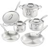 Modernes 10-teiliges Kochtopf-Set aus Edelstahl, umweltfreundlich, ofenfest, Induktionsboden, gehärteter Glasdeckel, Metallpfannen, effizient