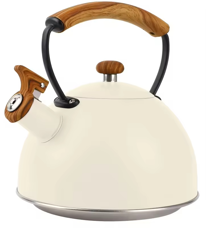 Fabrikgroßhandel 3L Pfeifender Teekessel Topf Holzmuster Cool-Touch-Griff Edelstahl-Heißwasser-Teekanne für ALLE Herdplatten